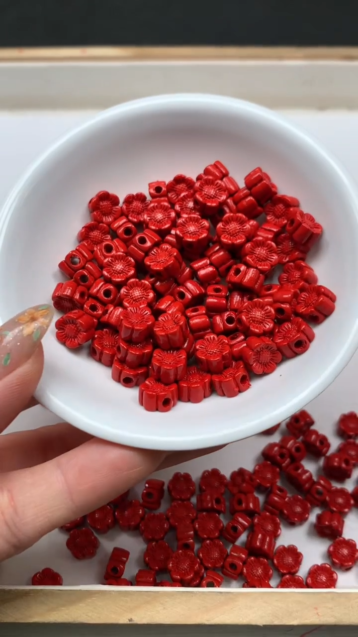 未镶嵌散珠玛瑙/玉髓D213红 砂 太阳花8*4mm10个5元