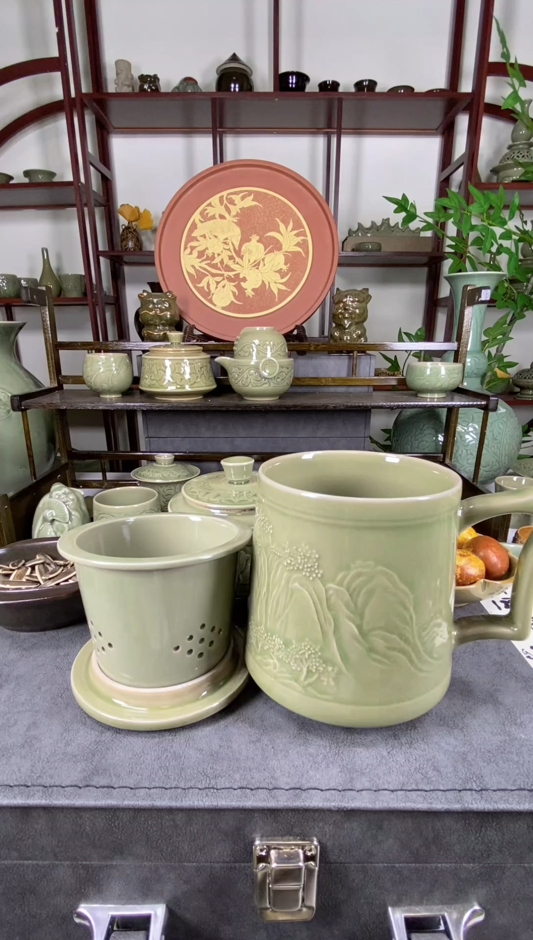 微瑕【带茶漏】山水办公杯 一套