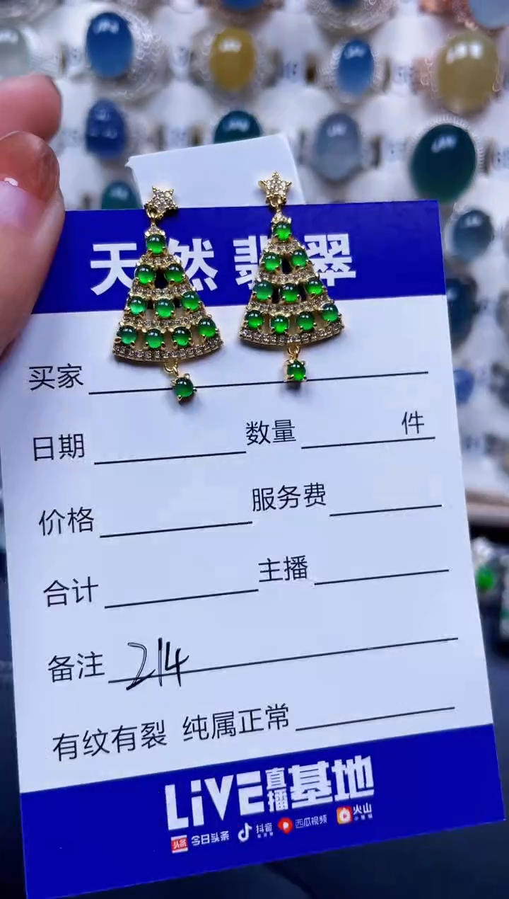 银S925镶嵌翡翠耳饰214