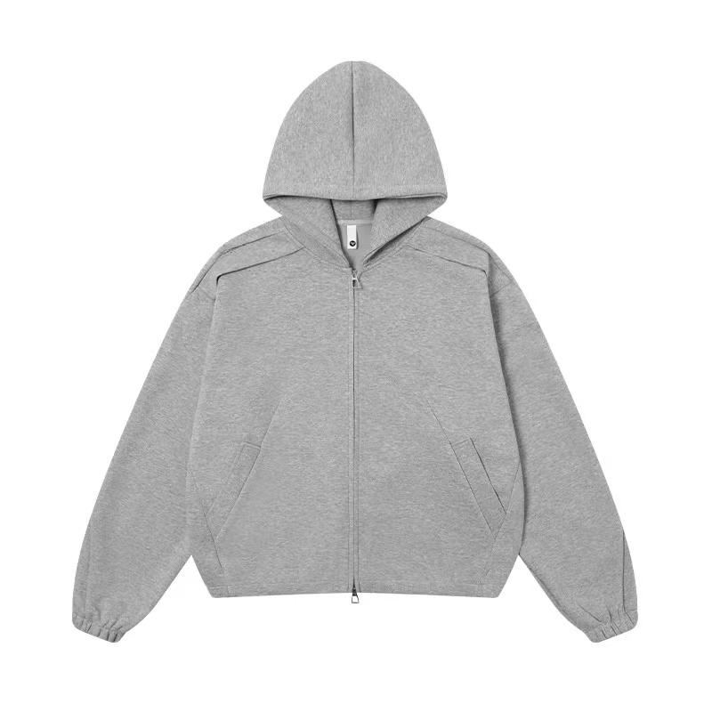 廓形灰色拉链外套男女2025秋季美式潮牌重磅连帽休闲卫衣-111