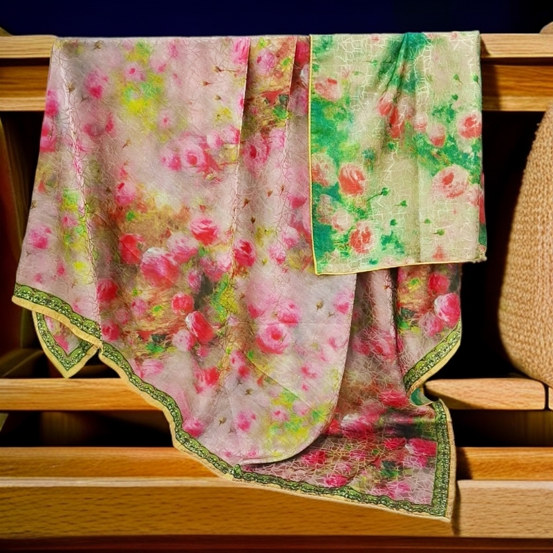 上海故事C04捡漏双面双色140cm满枝绚烂方巾香云老料贵气长辈礼物