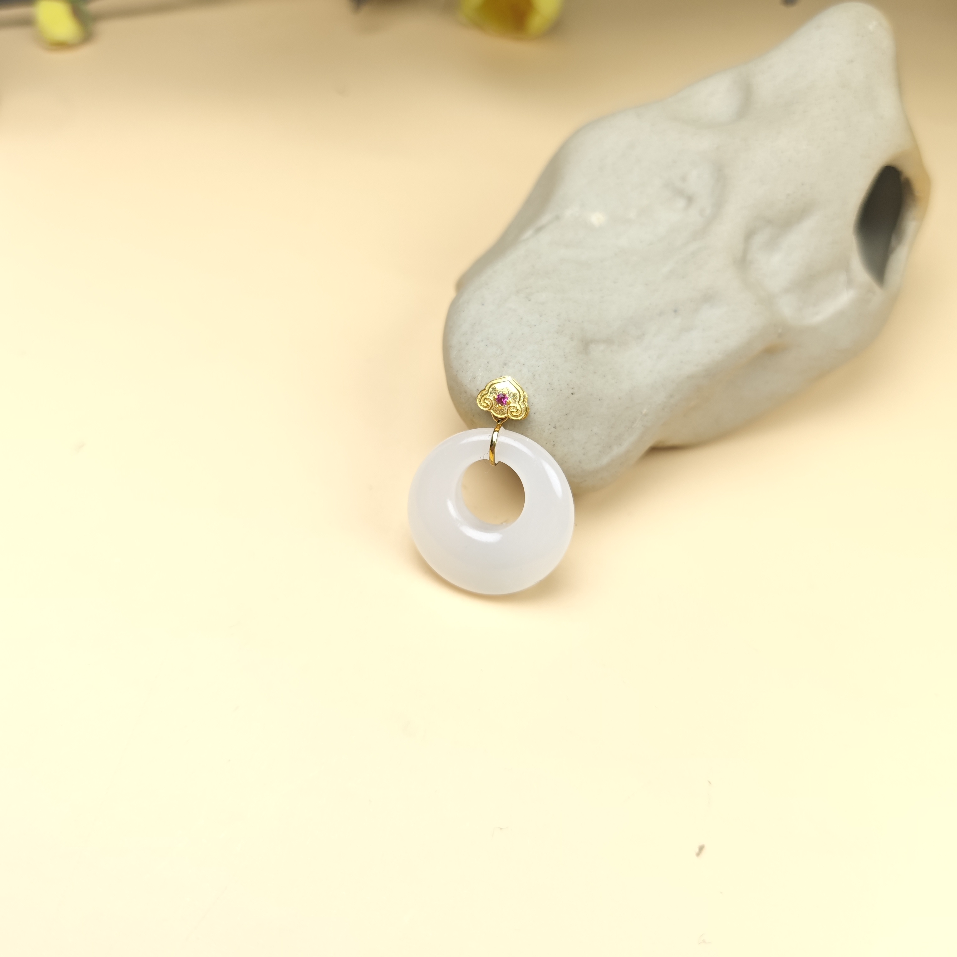 净心石 18K金和田玉吊坠 百搭简约款（颜色多样拍一发一）OS