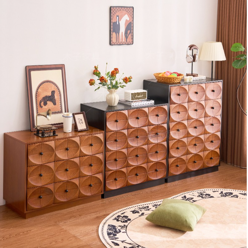 法式复古立柜家用客厅五斗柜抽屉收纳柜子卧室靠墙双色中古风储物