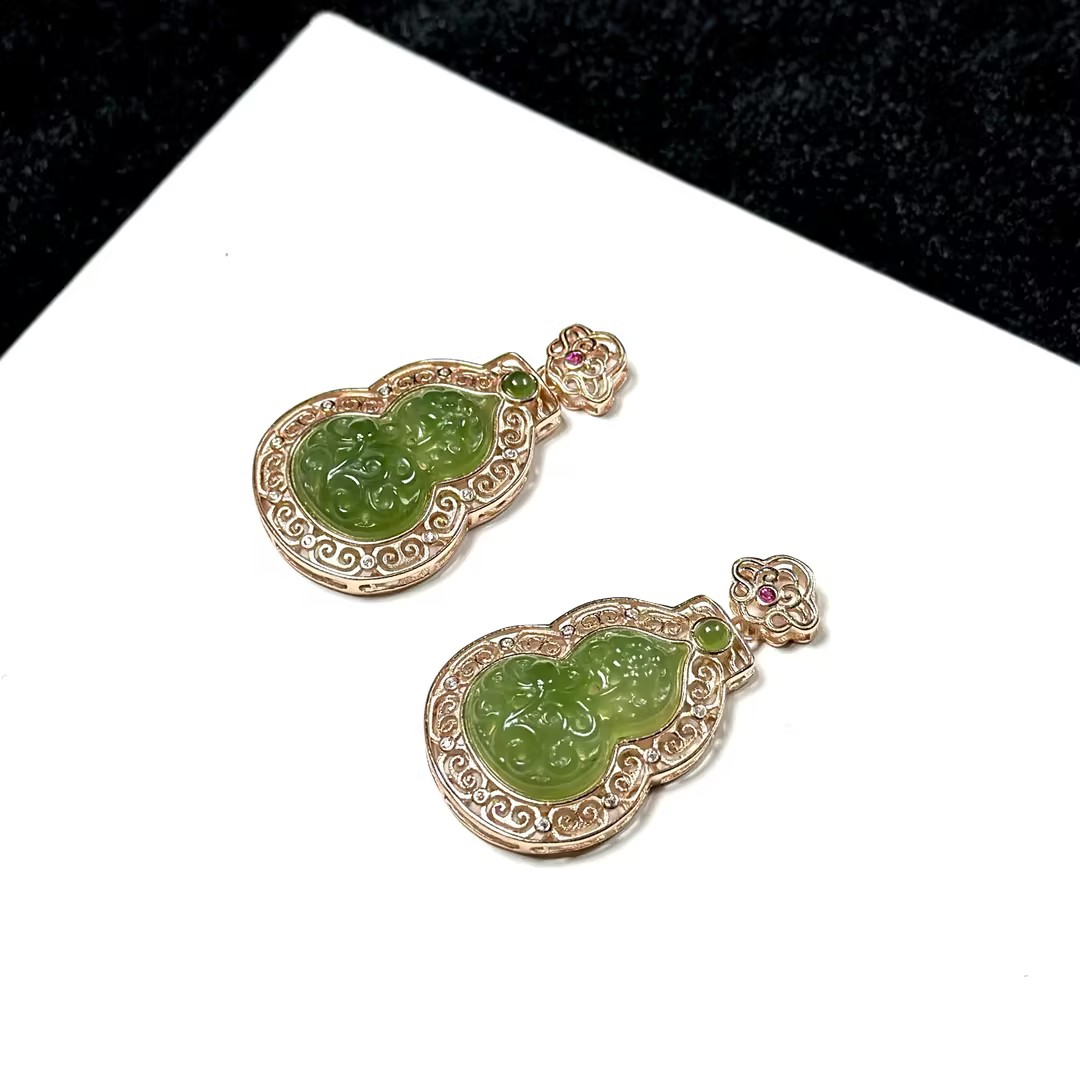 【CH】和田玉碧玉葫芦镂空吊坠（多样性发其一）