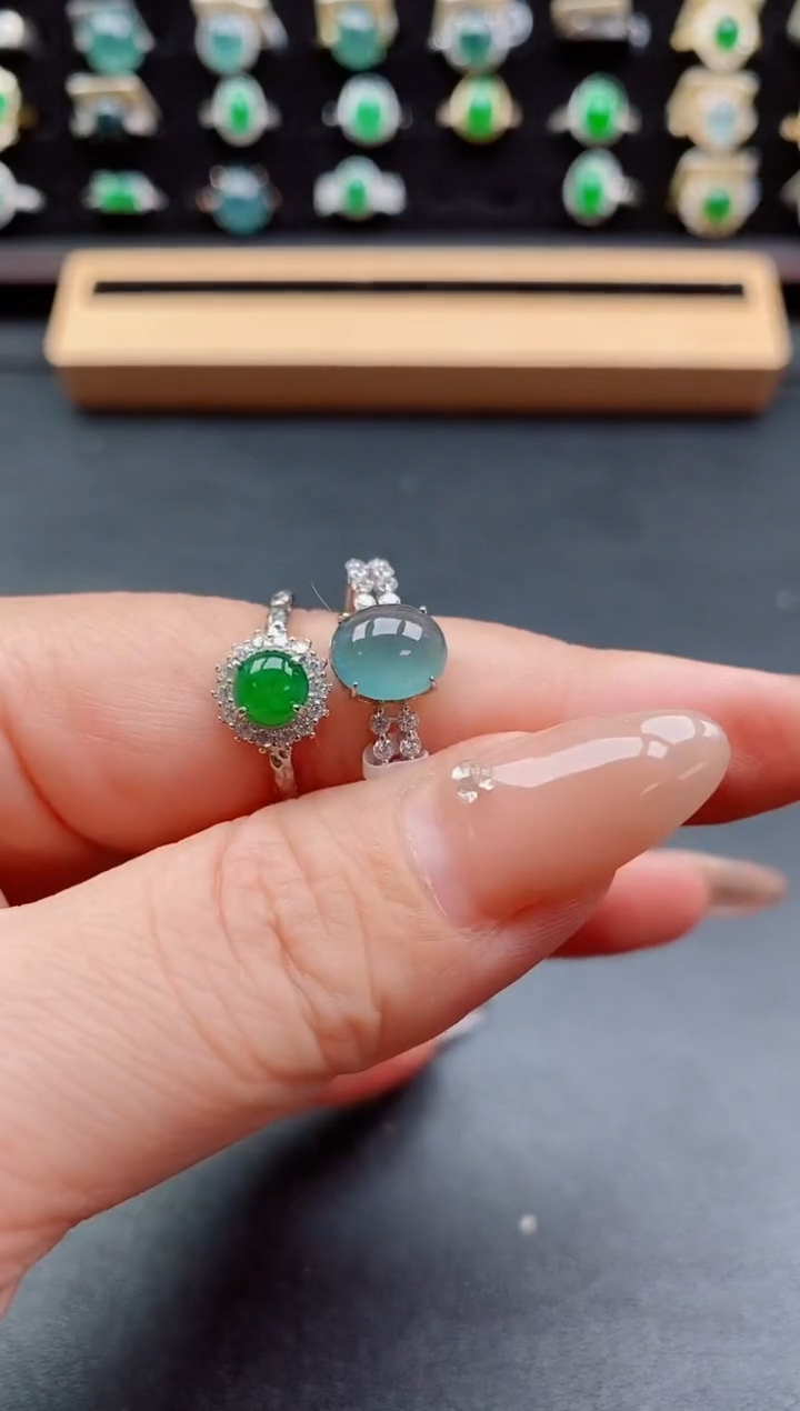 银S925镶嵌戒指翡翠1