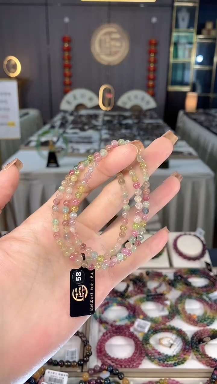 未镶嵌老矿碧玺色标三圈手串4mm+碧玺dan多样性发货一条
