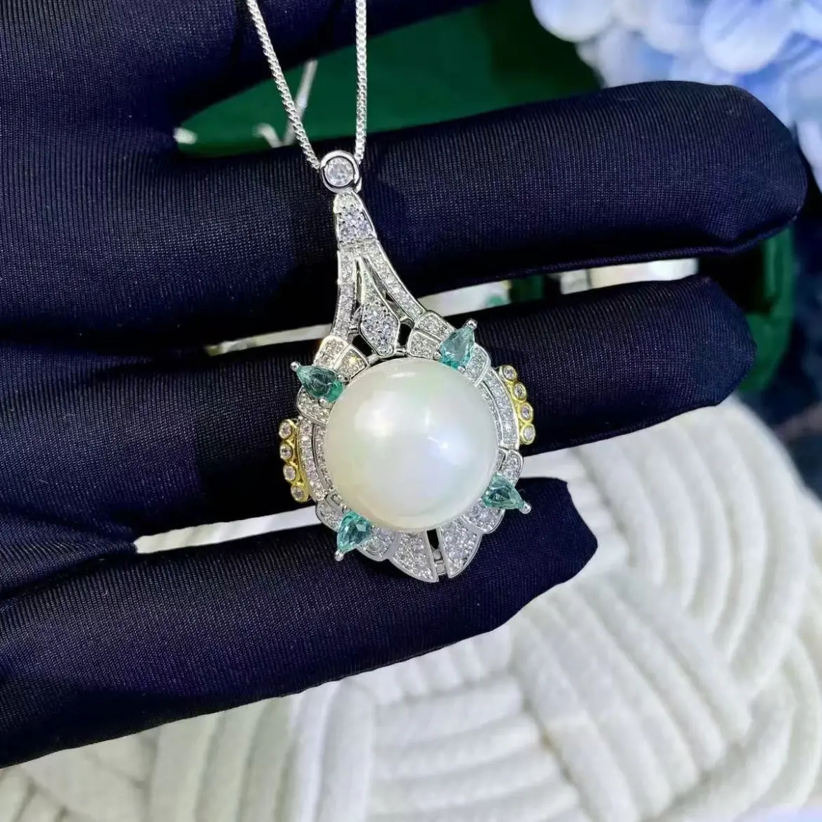 铜合金合成锆石项链 精致欧美风白色珠珠气质女款项链颈链-7266-2