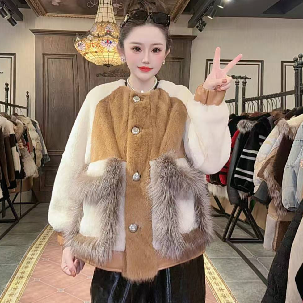 【DCP•Flagship store】811190-F 2025新款水貂狐狸毛皮毛一体外套