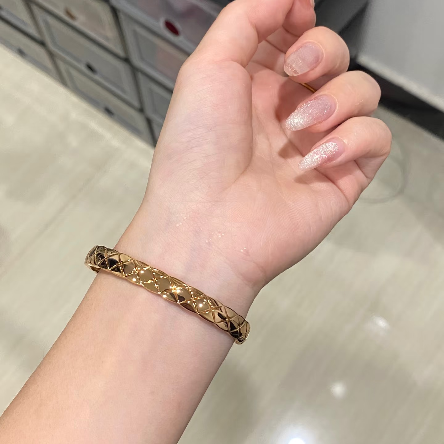 铜合金手镯 新版本宽版菱纹格手镯 017