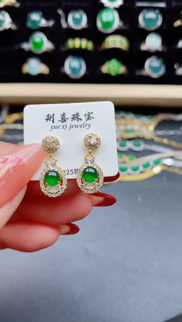 【闪购商品】翡翠耳饰银S925镶嵌58005