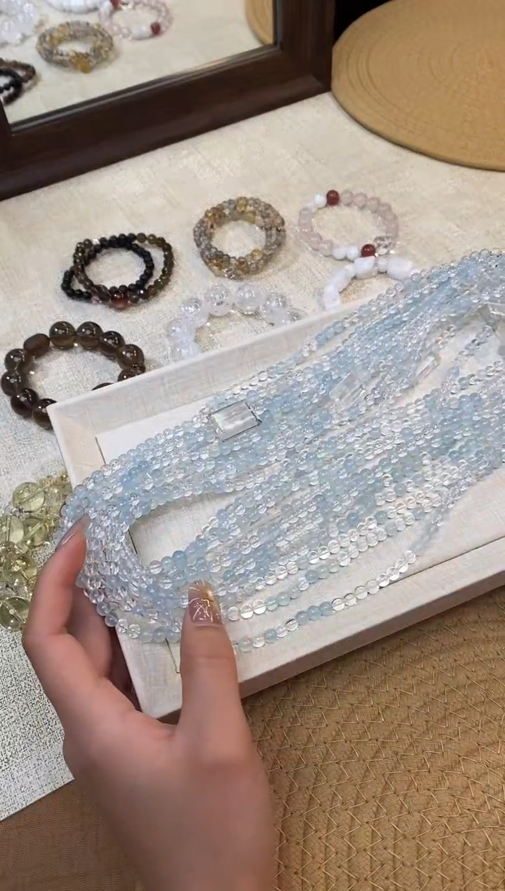 合金手链水晶《马卡龙·潮汐》海蓝宝白水晶设计三圈5-6mm多样性发一