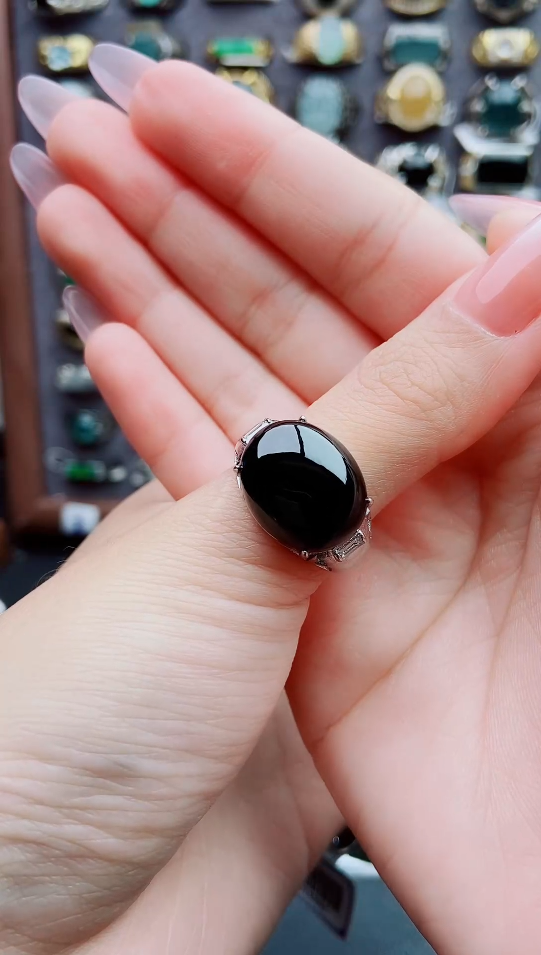 银S925镶嵌戒指翡翠傻*嘿天然翡翠男戒