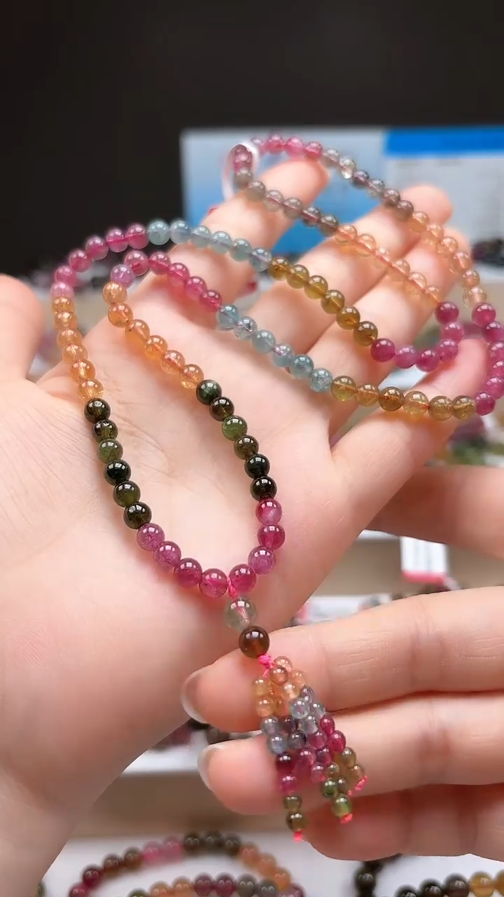 【闪购商品】碧玺手链未镶嵌5.2mm巴西老料玻璃体彩虹色三圈手链