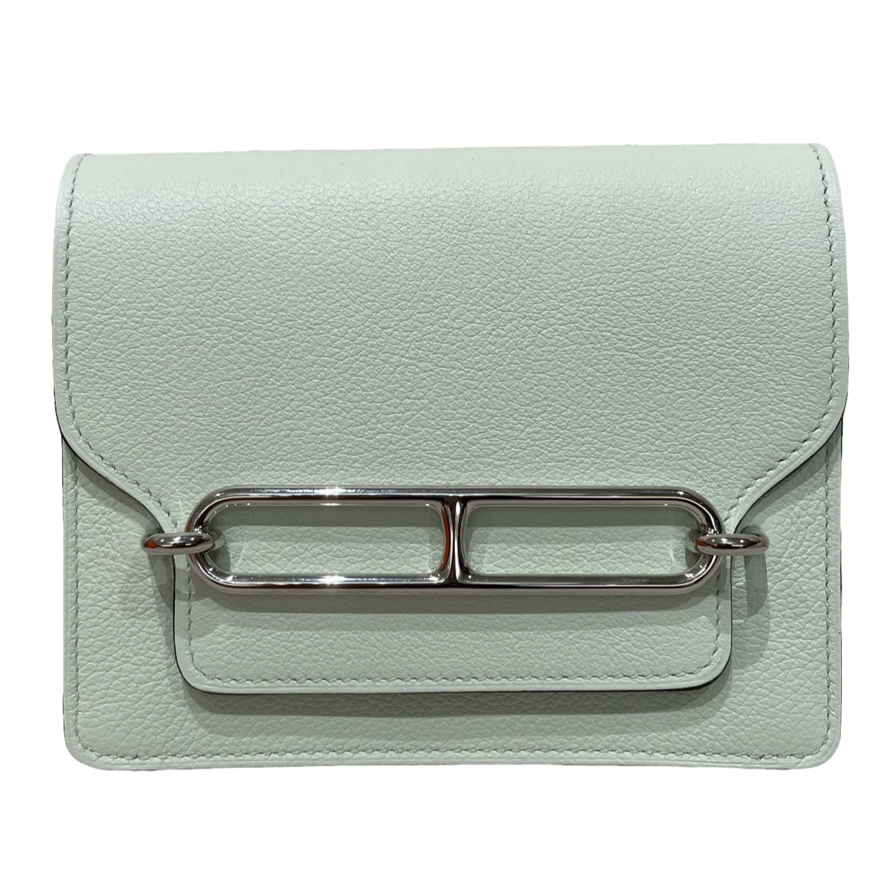 全新未使用 Hermes/爱马仕  roulis slim，气泡绿银扣，零钱包，U刻