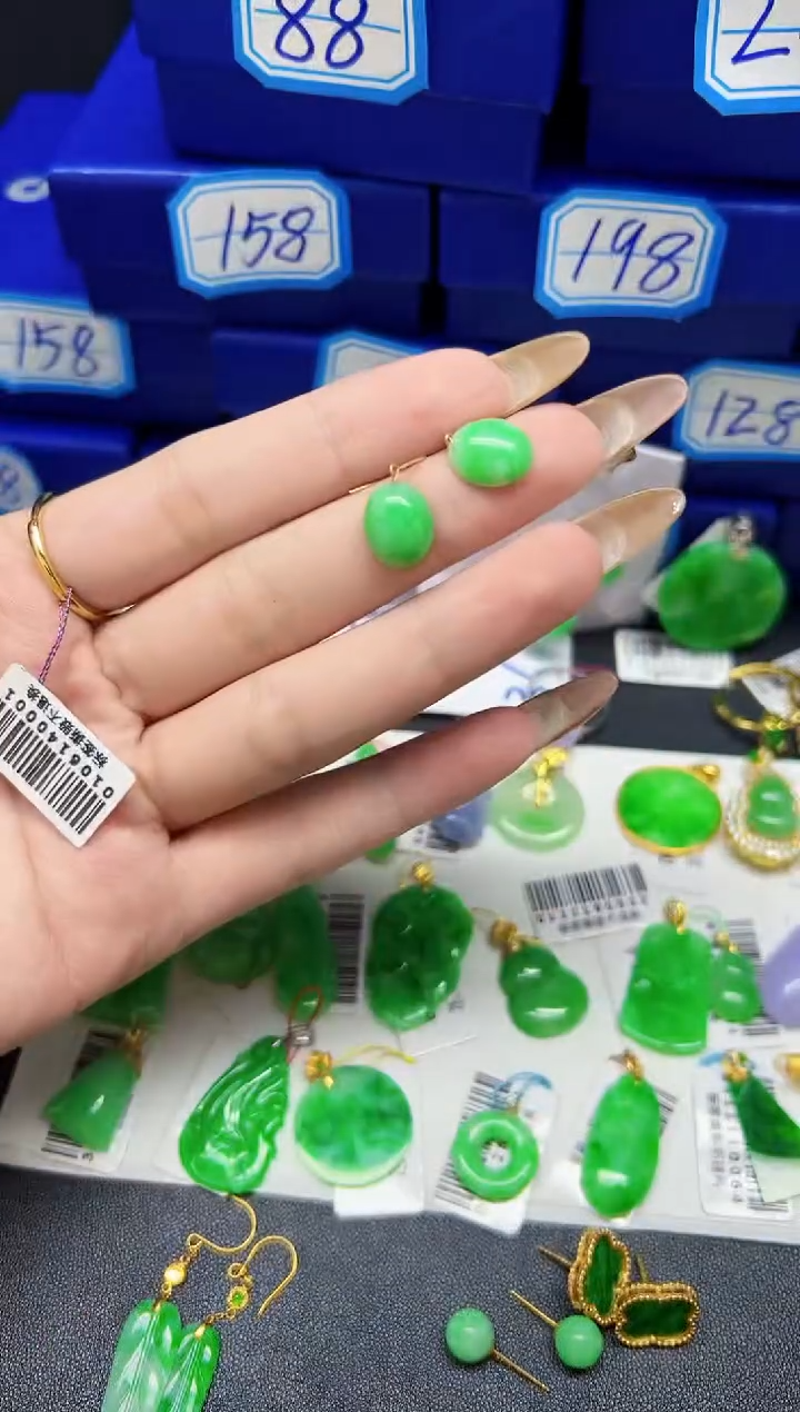 【闪购商品】翡翠耳饰18K金镶嵌Y缅料A货/支持复检/一件