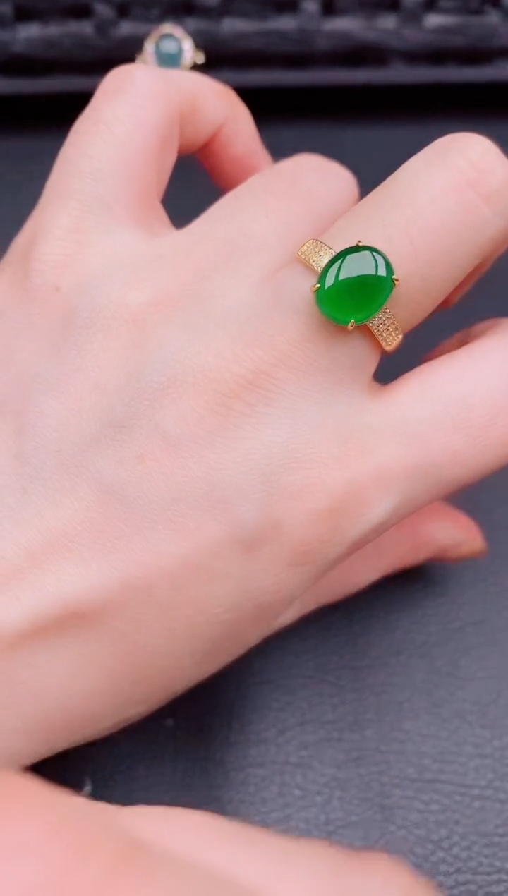 【闪购商品】翡翠戒指银S925镶嵌天然a货翡翠372