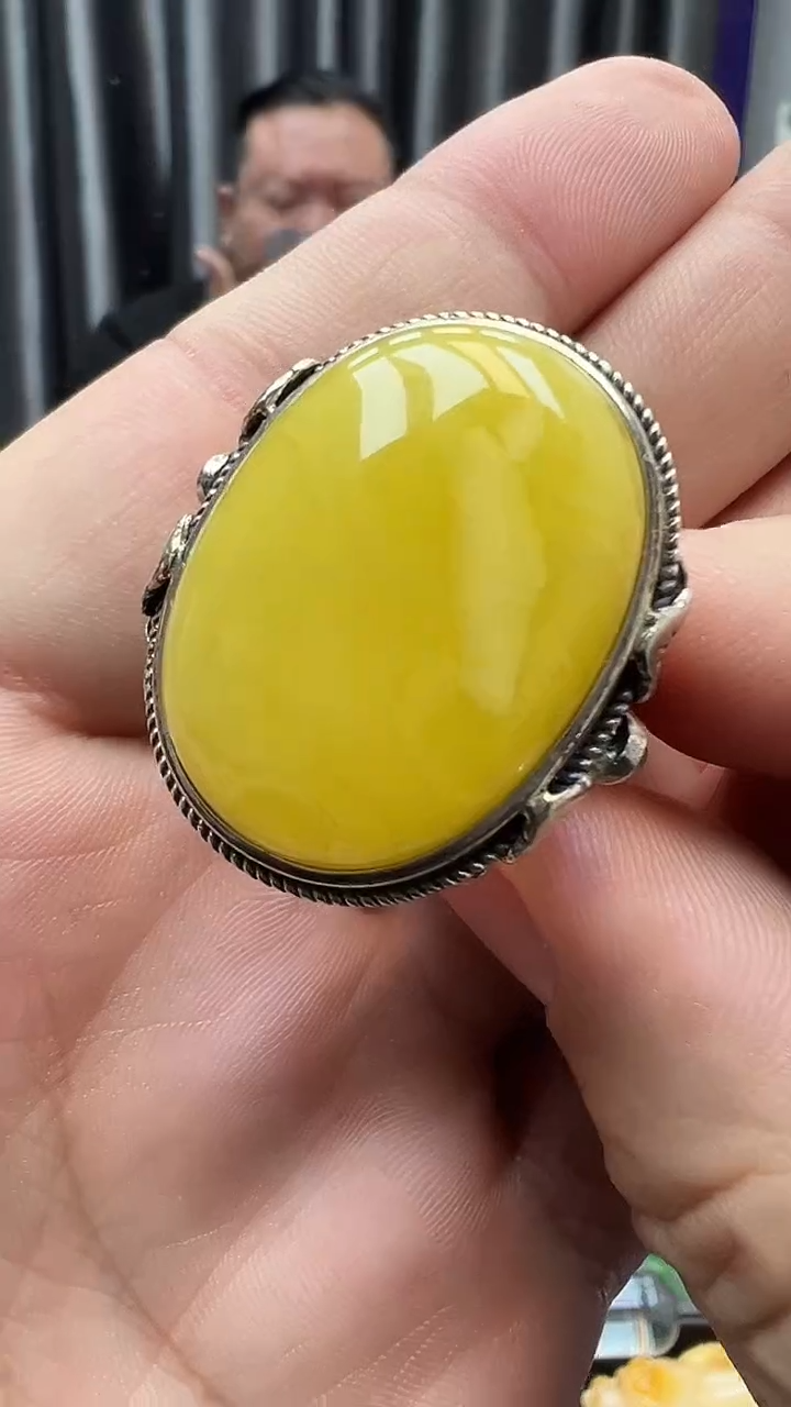 银S925镶嵌蜜蜡戒指蜜蜡戒指