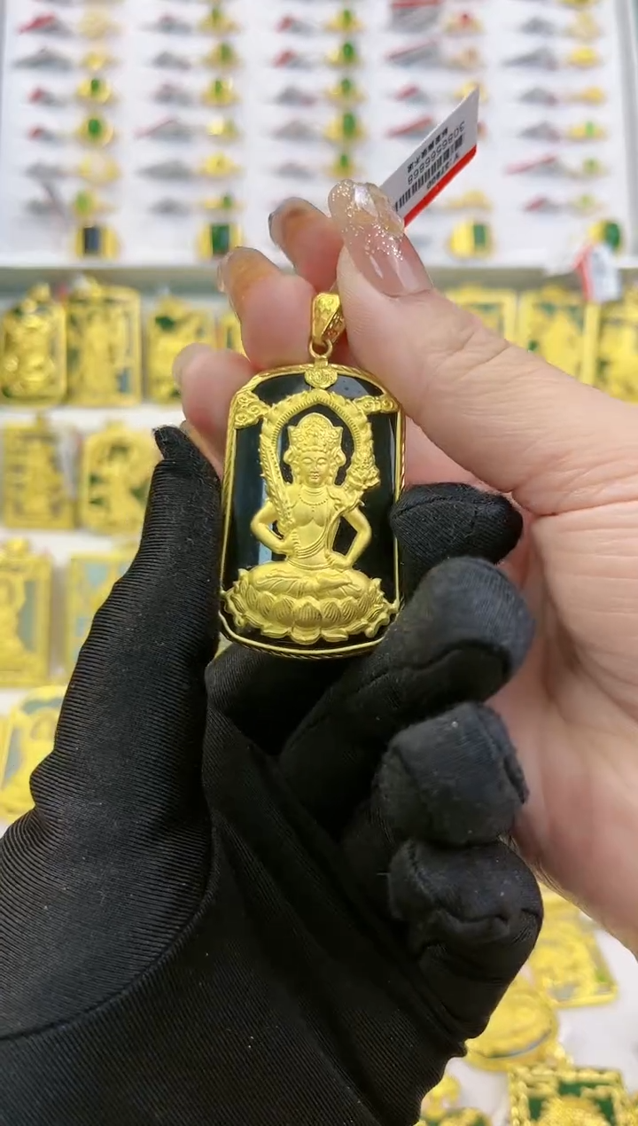 【闪购商品】和田玉吊坠(不含链)足金镶嵌黄金和田玉吊坠