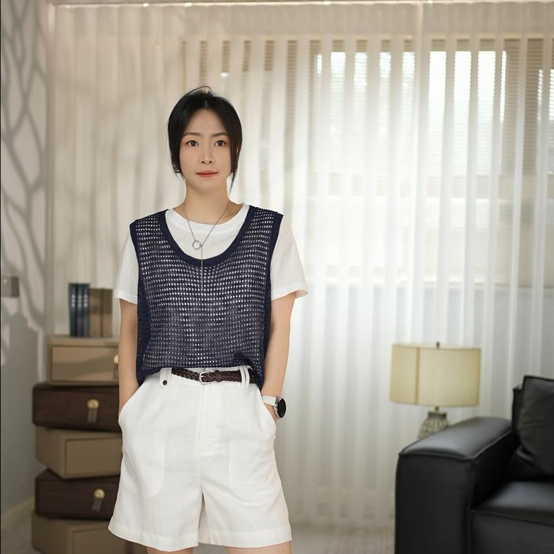 麻料T恤+镂空背心真两件上衣夏季时尚休闲风显瘦上衣WDF69102069