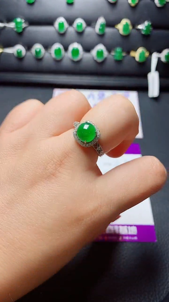 银S925镶嵌戒指翡翠  天然翡翠A货s925银镶