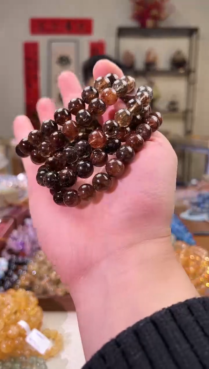【闪购商品】发晶手串未镶嵌10mm黑金超七（多样性发其一）