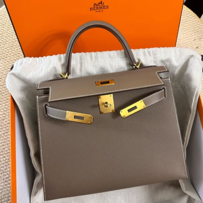99新 Hermes/爱马仕 小花6欢 Kelly 28 大象灰 Epsom皮 Y刻金扣包