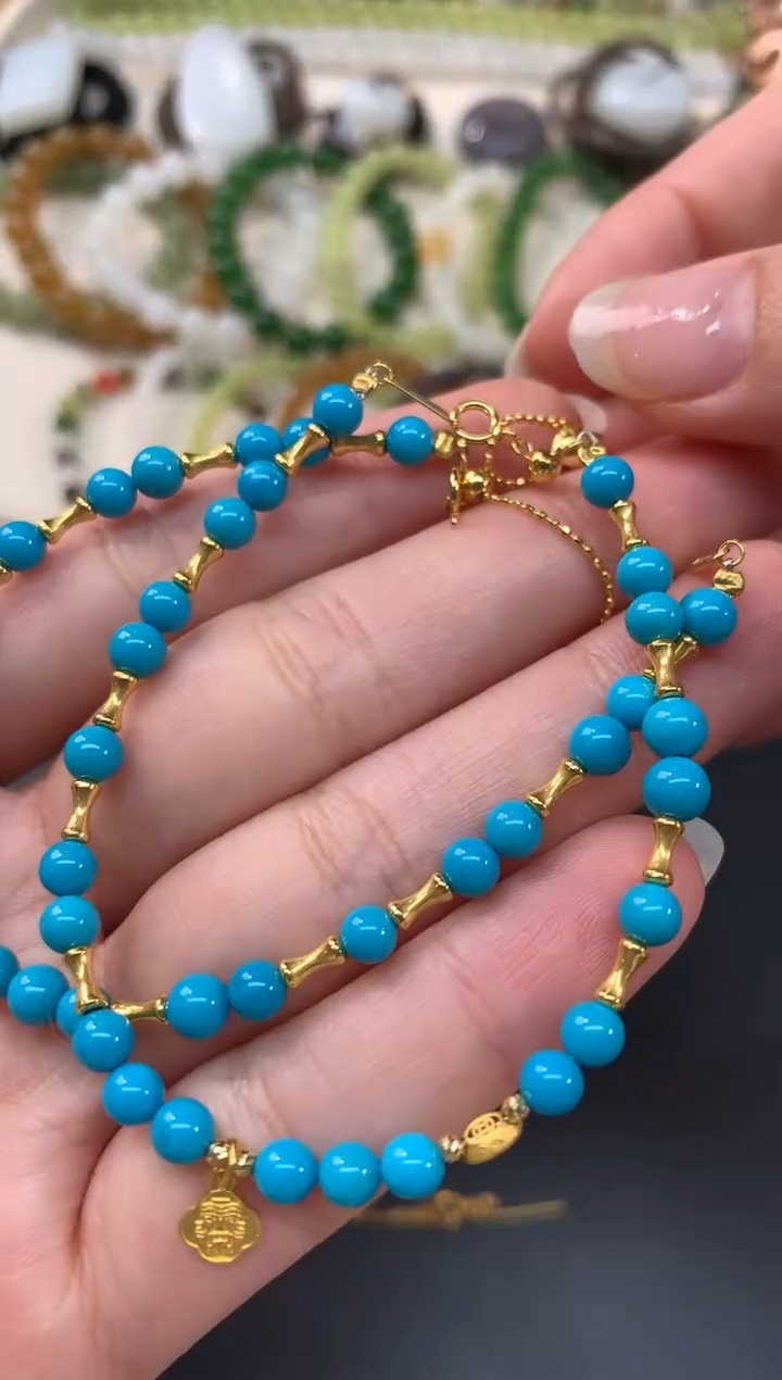 【闪购商品】绿松石手串18K金镶嵌V38|2500多样性发