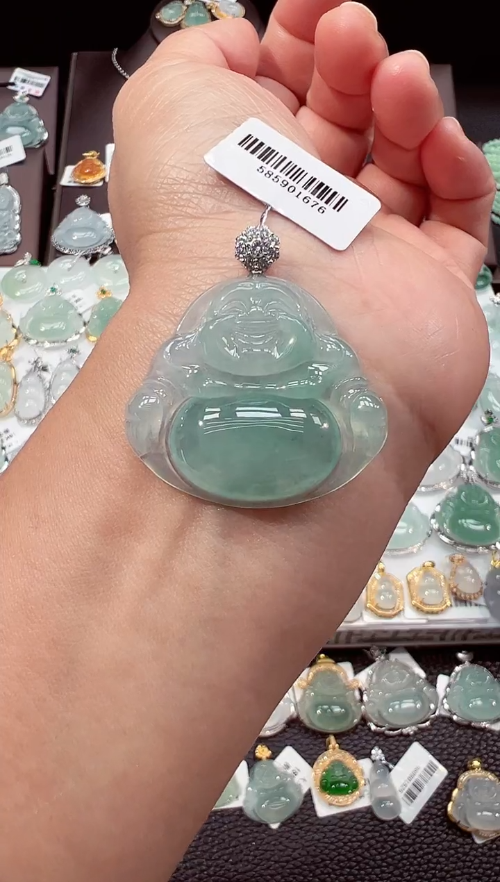 吊坠(不含链)18K金镶嵌翡翠佛公吊坠1676