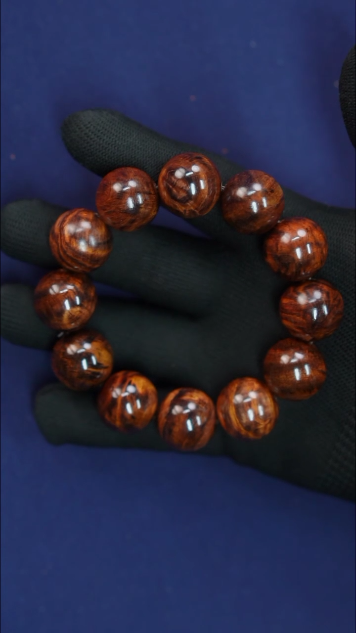 黄花梨/降香黄檀海南黄花梨褶皱水波山水纹2.0手串（299）