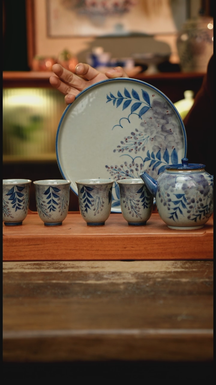 摆件景德镇纯手工釉下彩精品茶具