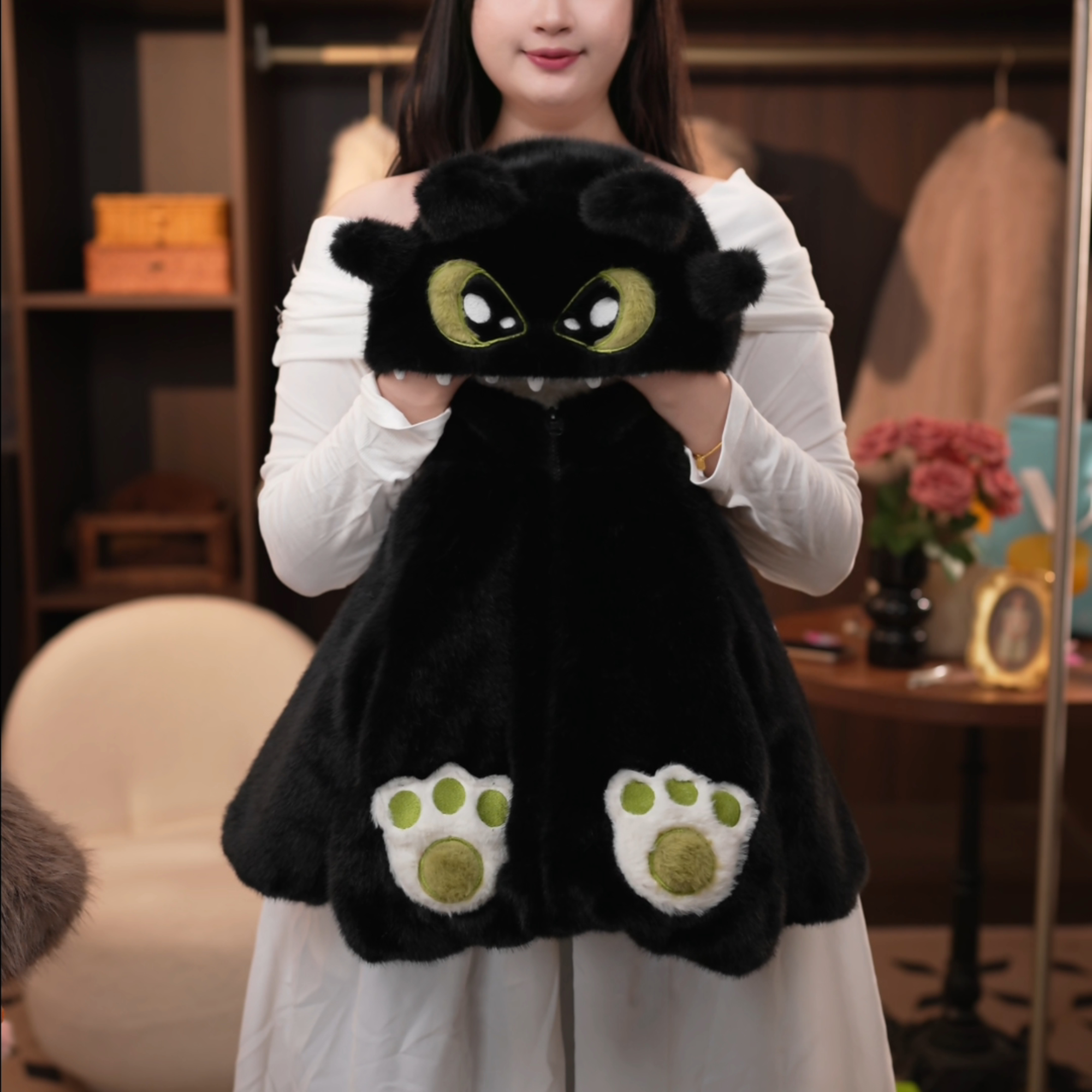 2025冬季新款毛茸茸可爱无牙仔龙宝宝草草冬季外衣保暖加厚绒外套