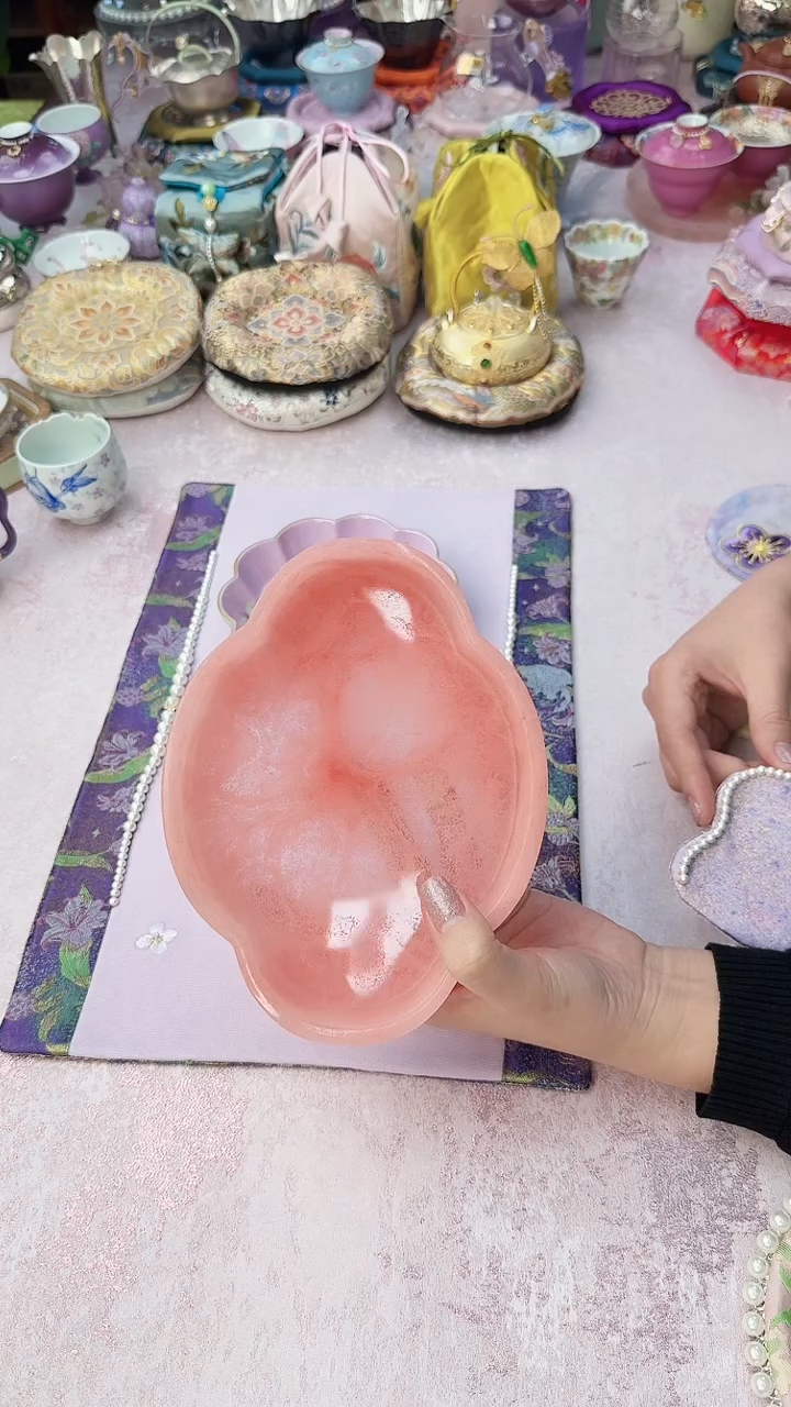 莹*?心缘堂粉色海棠壶承