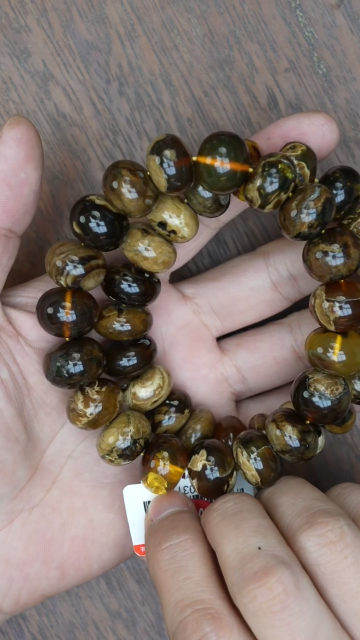 【闪购商品】琥珀裸石未镶嵌溶洞算盘珠手串多样性发其一