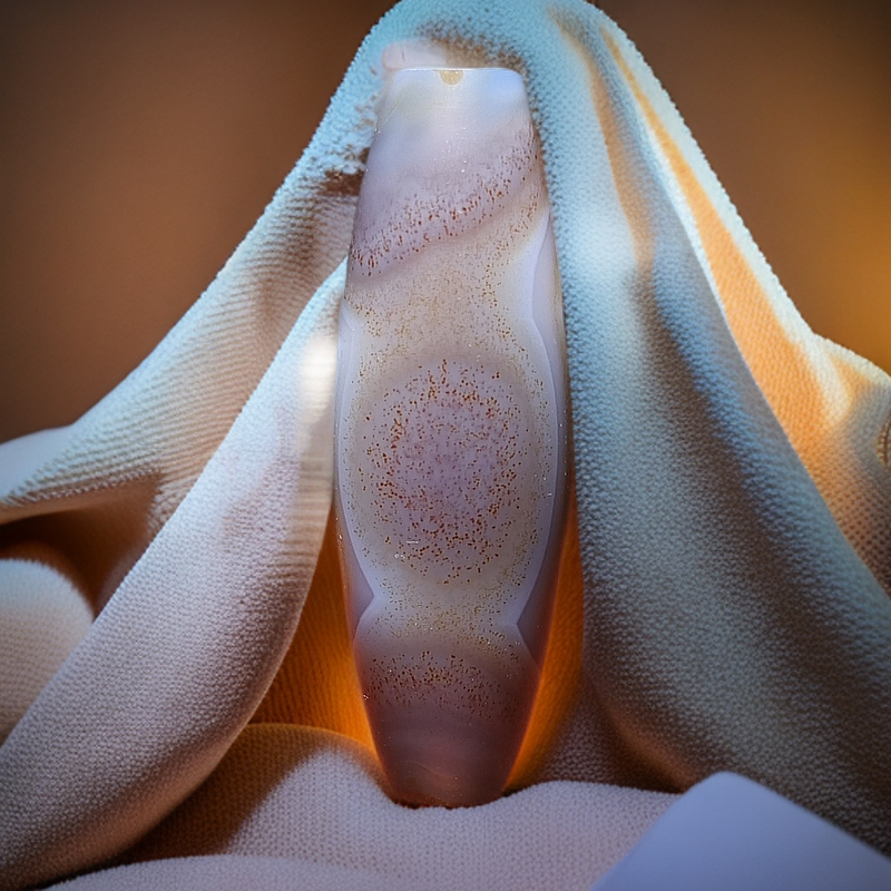 天然缠丝玛瑙珠 天圆地方红沙多彩套线 尺寸：52.8*17.8