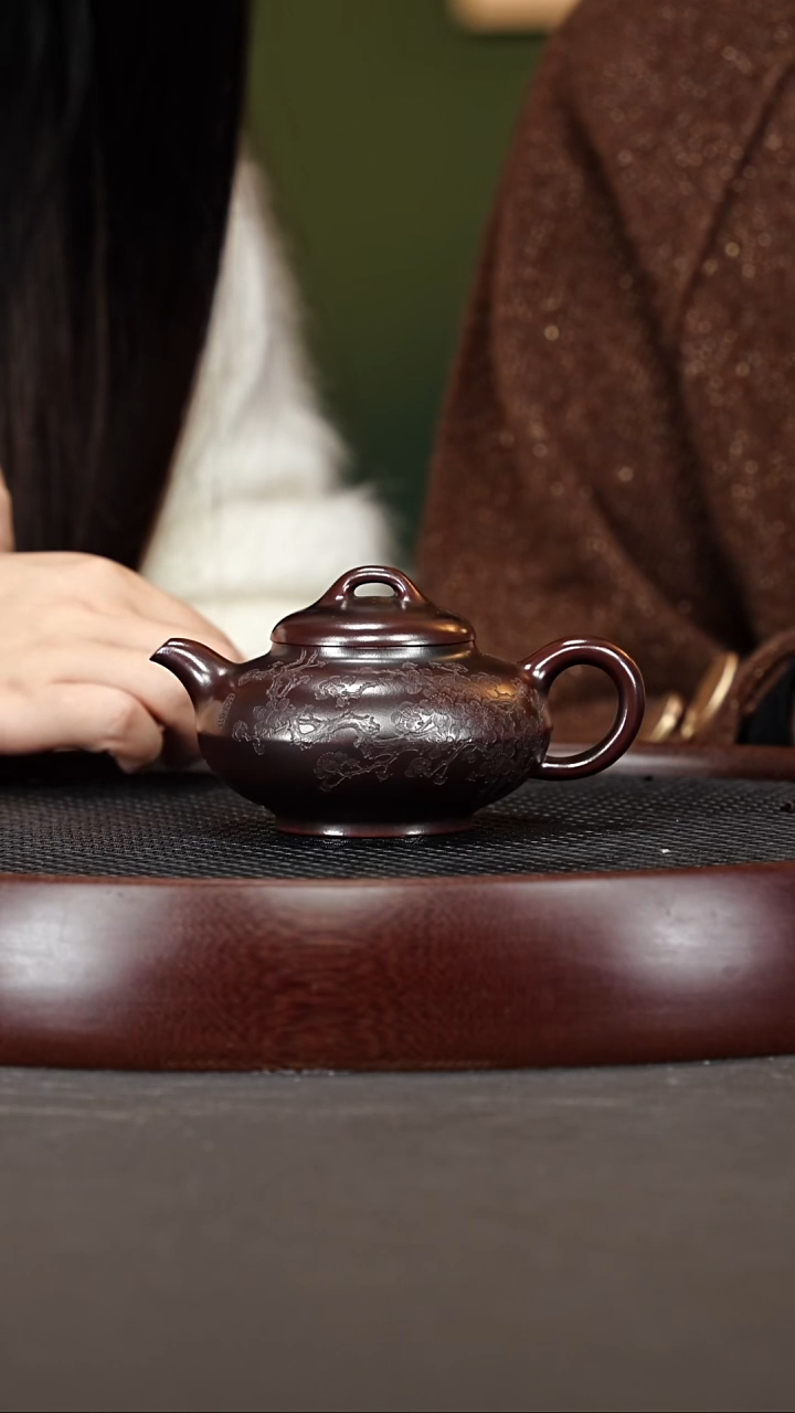 茶壶紫砂6YLX合欢 龙山古乌泥