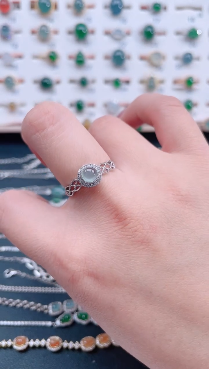 银S925镶嵌戒指翡翠天然翡翠