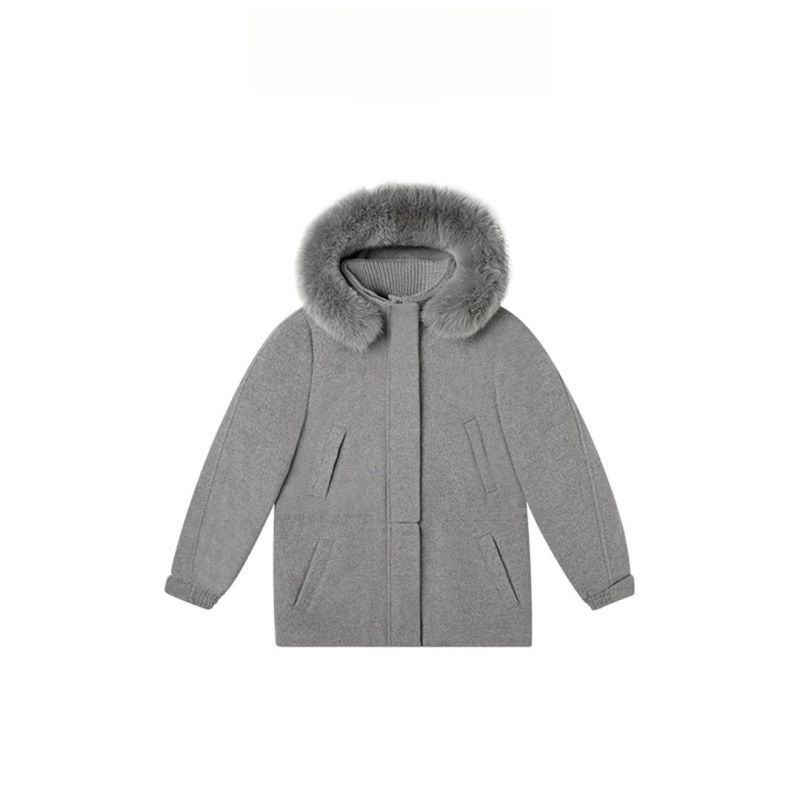 【MUCHEN】狐狸毛领连帽外套女秋冬新款毛领时尚休闲上衣23C30669