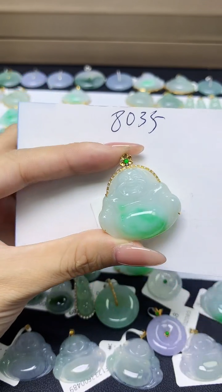 翡翠18K金镶嵌颈饰天然自然緬甸A貨翡翠