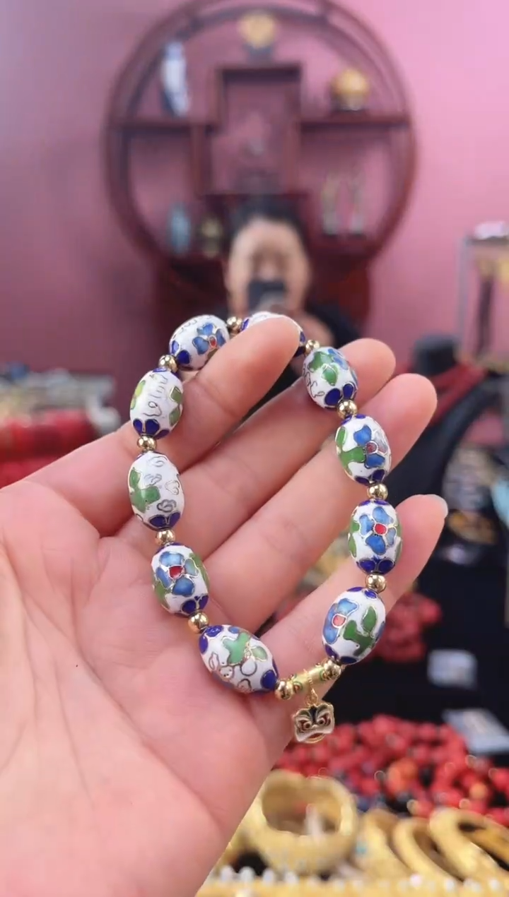 非遗 景泰蓝手串 工美枣珠白色