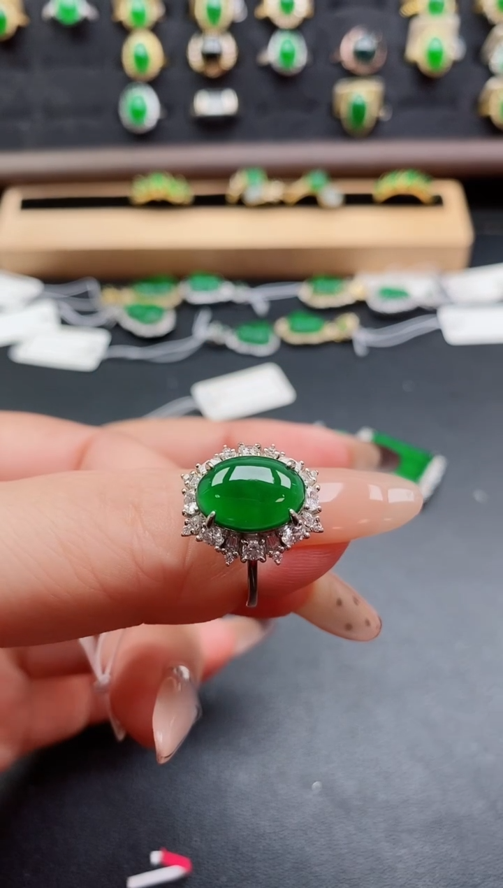 银S925镶嵌戒指翡翠1