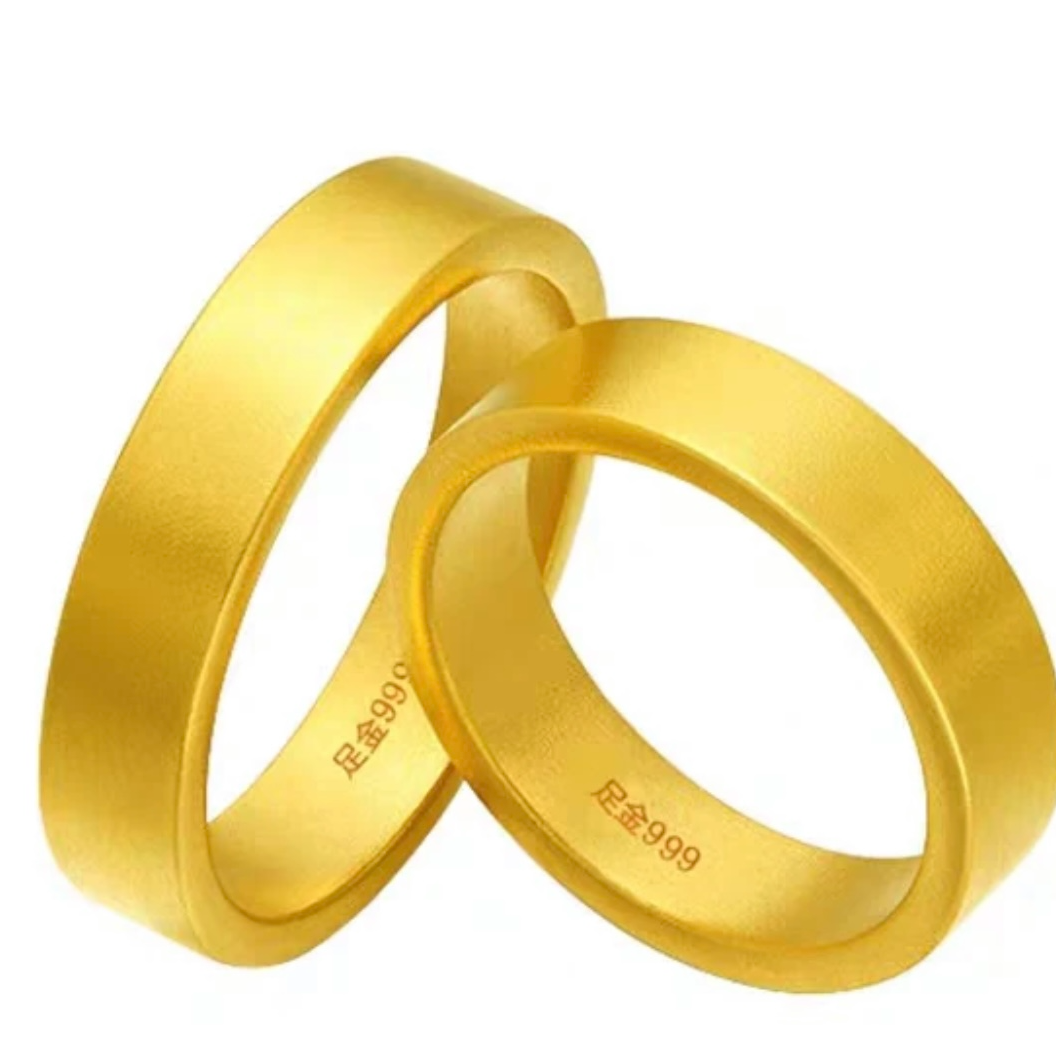 足金999纯黄金古法传承哑光时尚浪漫情侣对戒