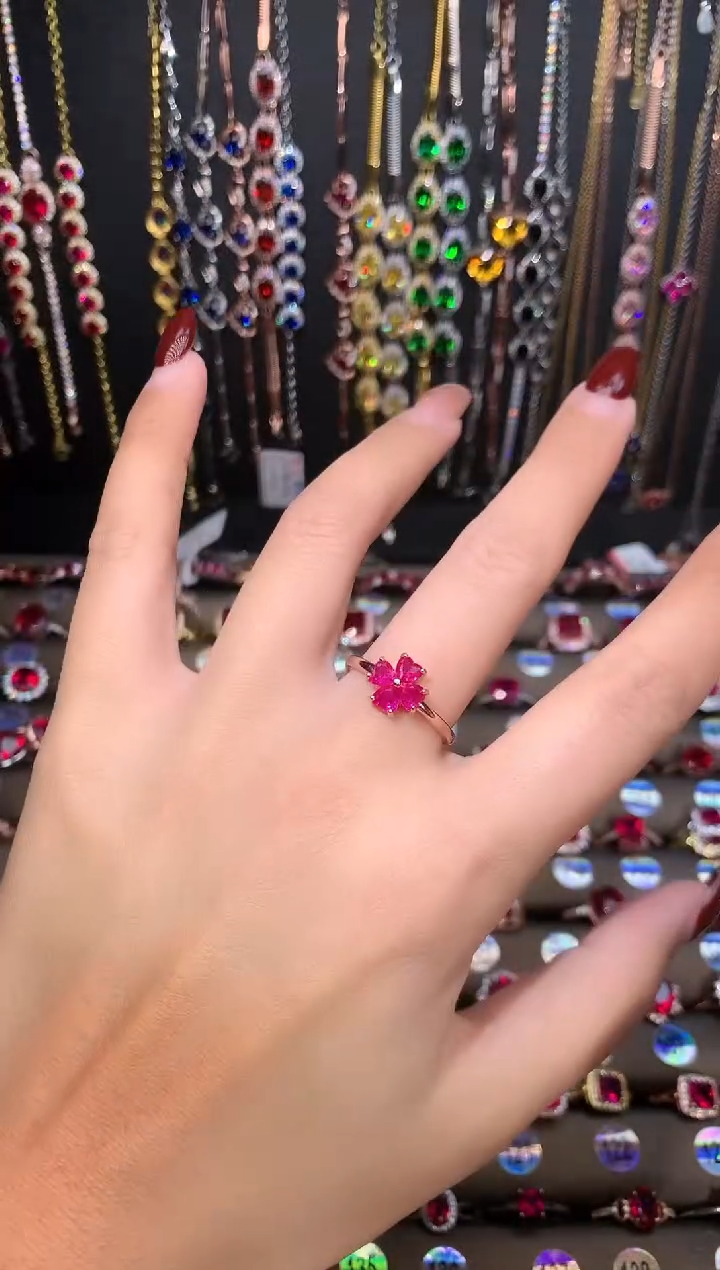 【闪购商品】红宝石戒指银S925镶嵌玫瑰金