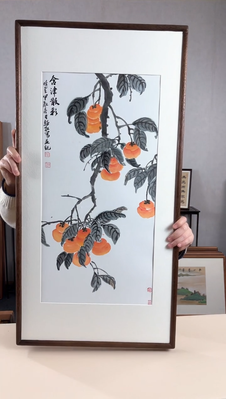 【闪购商品】国画手绘*柿柿如意*28*72cm实木框