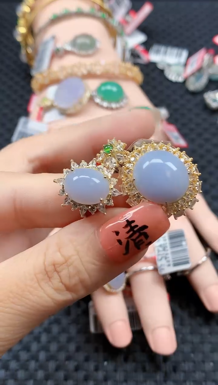 银S925镶嵌戒指翡翠天然A货缅甸翡翠