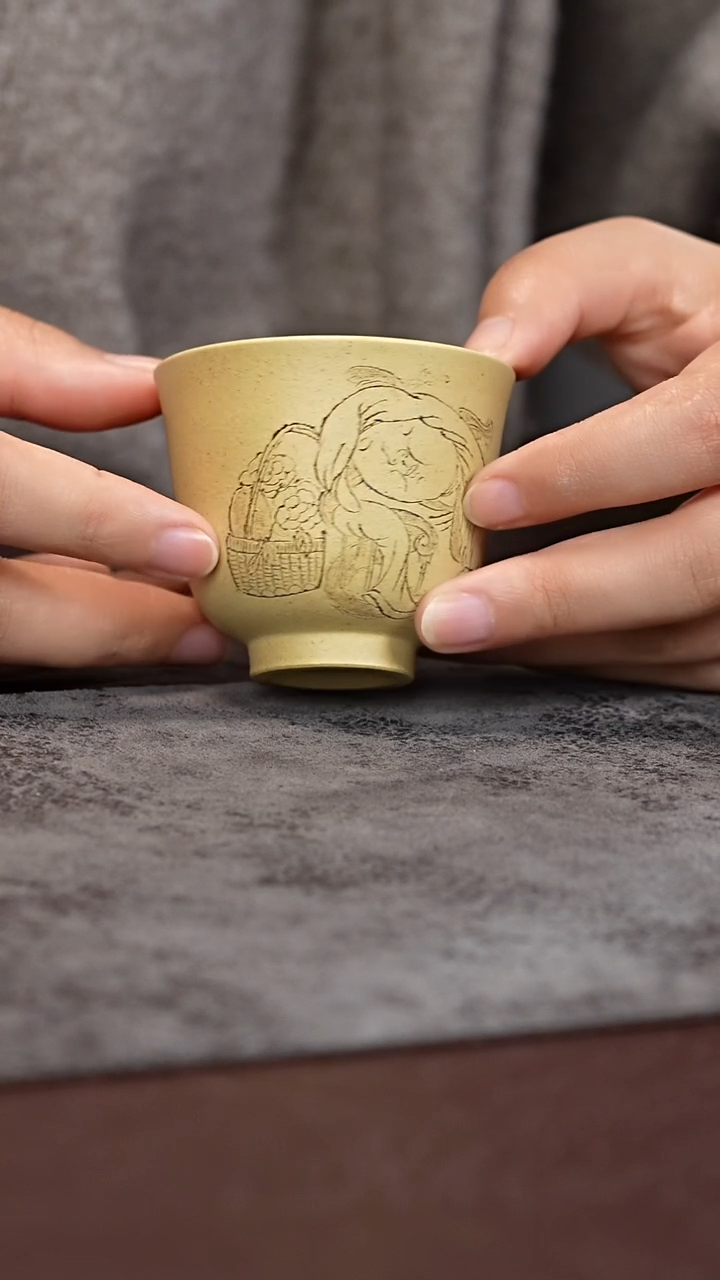 茶杯紫泥刻绘本绿铃铛杯