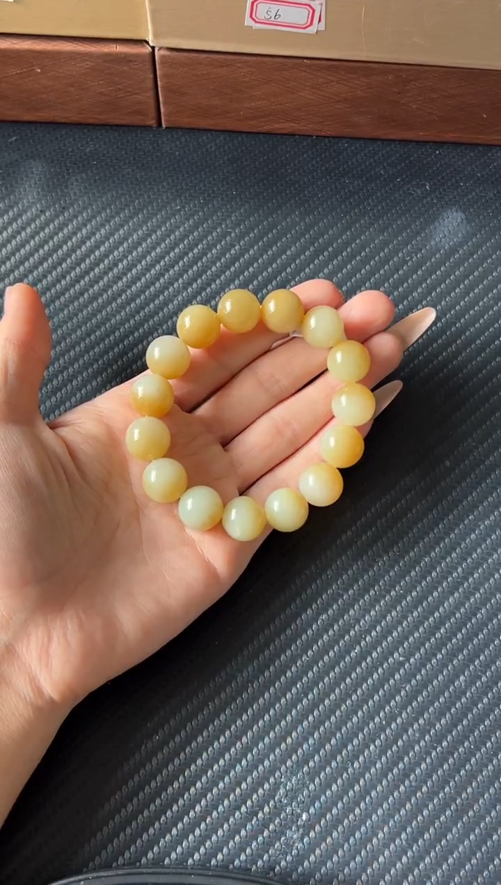 未镶嵌手串和田玉若羌微色差卡14Jm