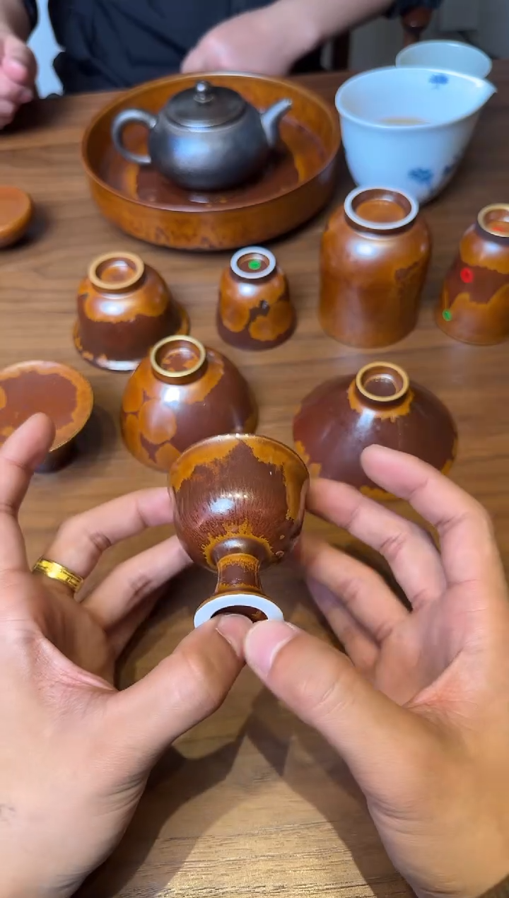 荣器 内外木首釉 小酒杯