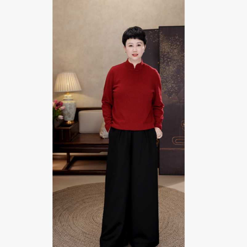 25年春秋百分百羊毛阔腿裤气质时尚高腰女休闲裤K153-1