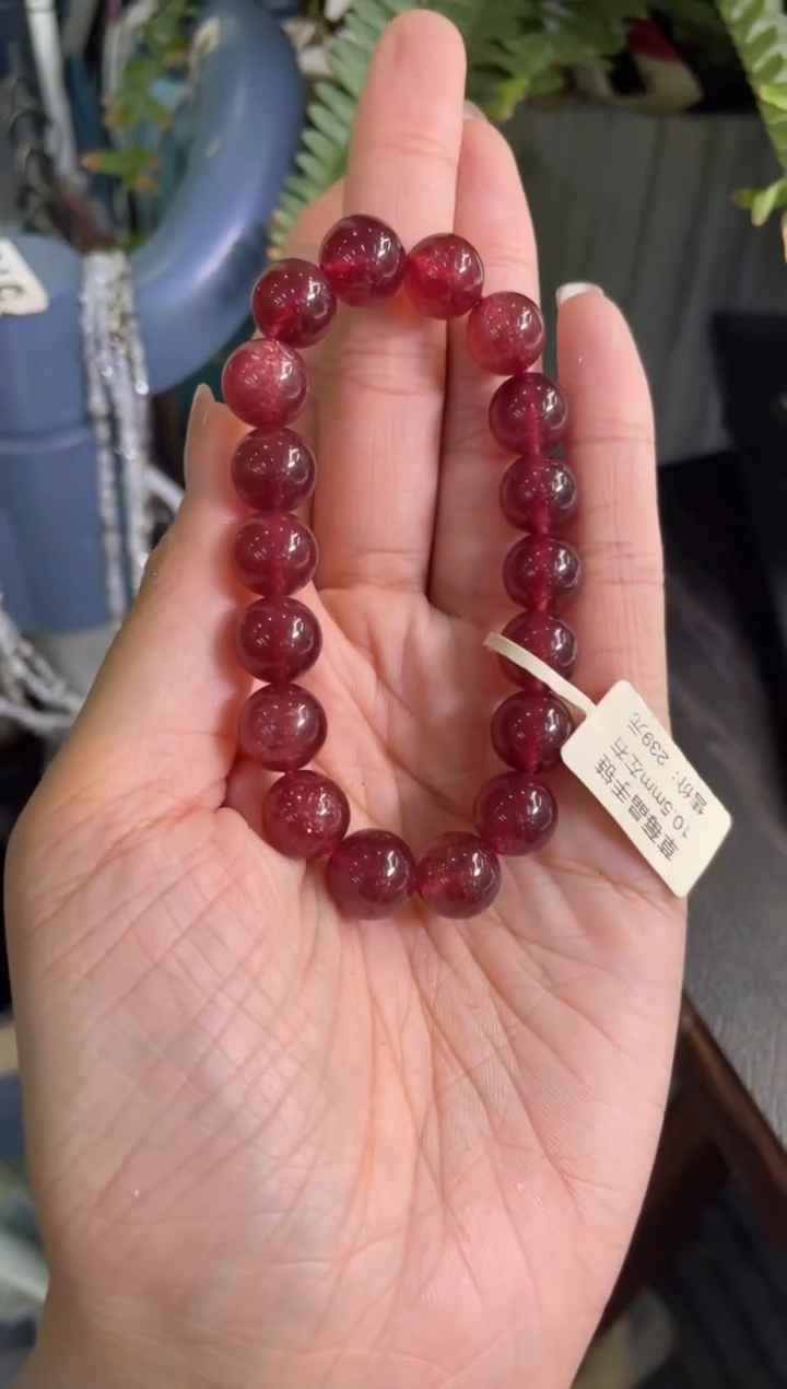 石英质玉手链10.5±/x-429未镶嵌草莓晶