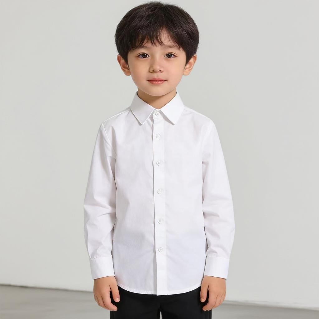 四季通用男女通用女春秋纯色衬衫男孩白衬衣白色